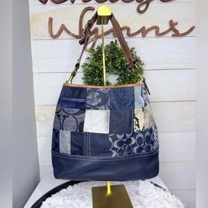 Coach Denim Patchwork Shoulder Bag 10003 Holiday 2006 Ltd Edition Leather Trim